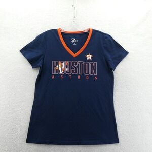 G-III Shirt Womens Medium Houston Astros Navy Blue Orange V-Neck‎ Cotton Blend